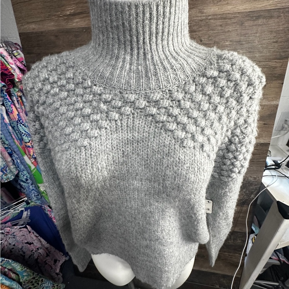 Free People Gray Chunky Knit Turtleneck Sweater NWT